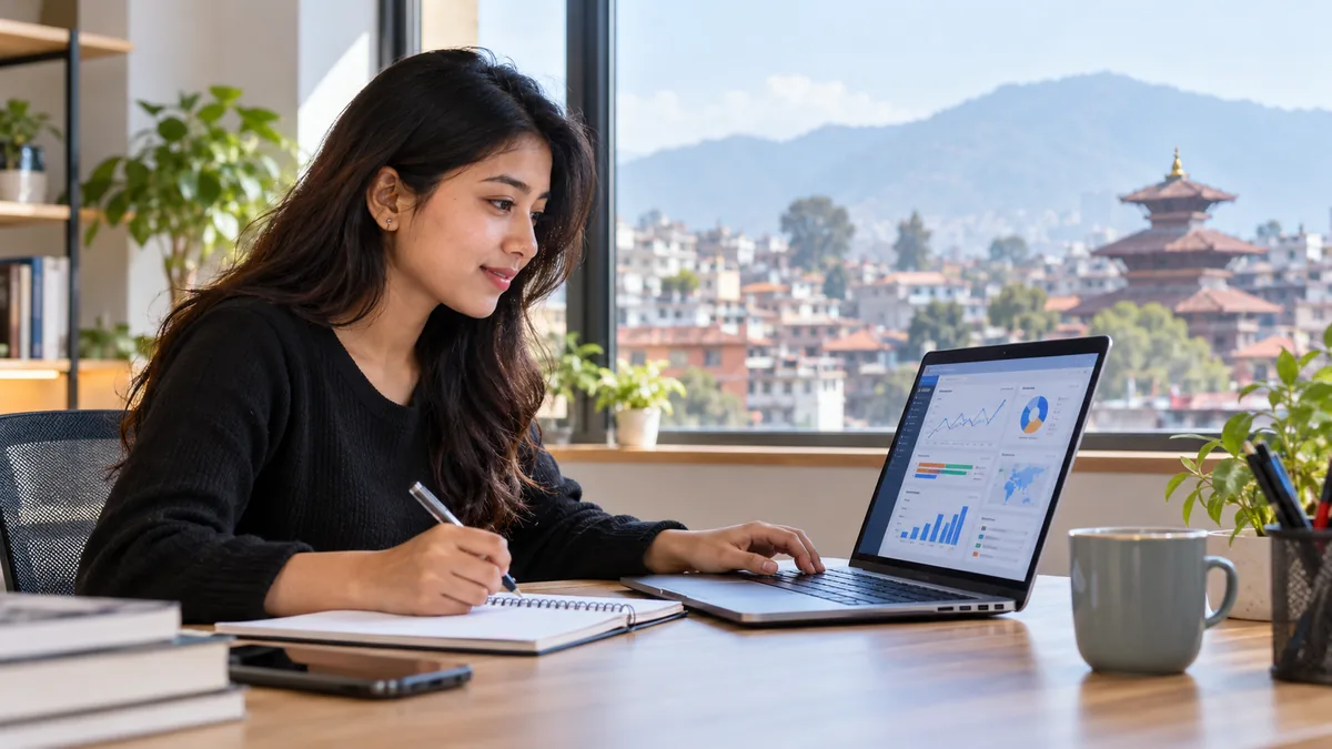 Student studying digital marketing analytics on a laptop